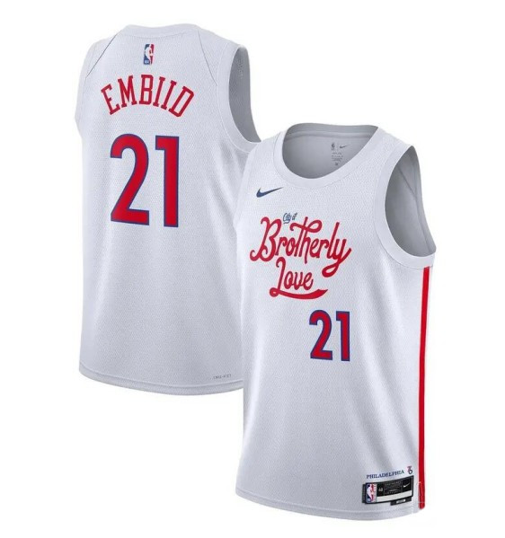 Men's Philadelphia 76ers #21 Joel Embiid White 2022/23 City Edition Stitched Basketball Jersey